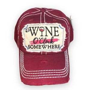 KBETHOS Vintage "It's Wine O'Clock Somewhere" Burgundy Distressed Baseball Cap